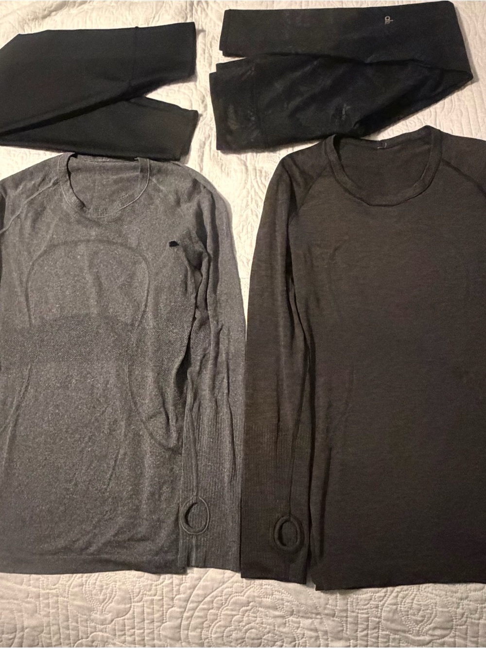 Lululemon and ALO Yoga Black & Charcoal High-Waist Leggings with Subtle Print